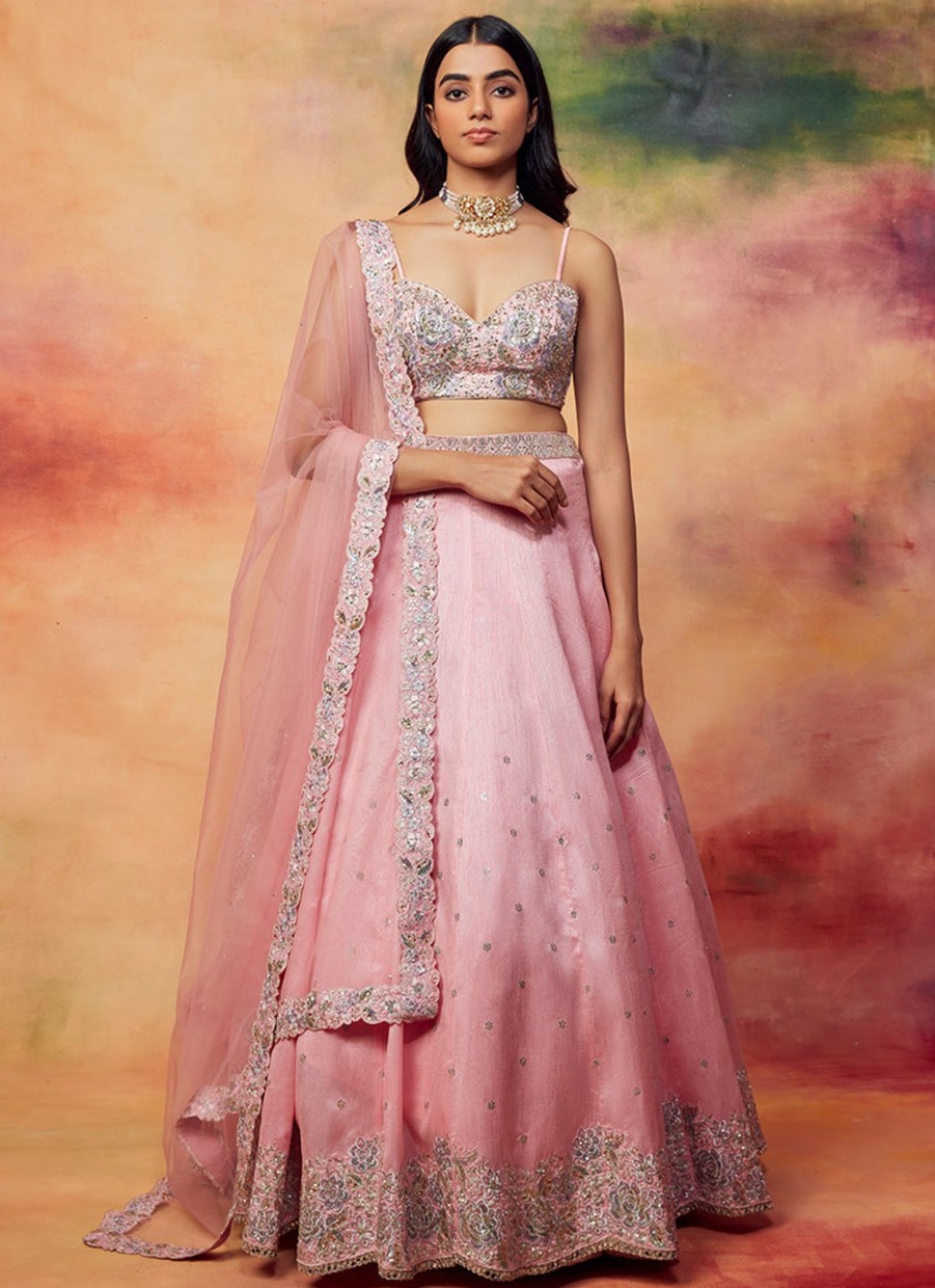 Women Lashkaraa | Light Pink Embroidered Silk Lehenga