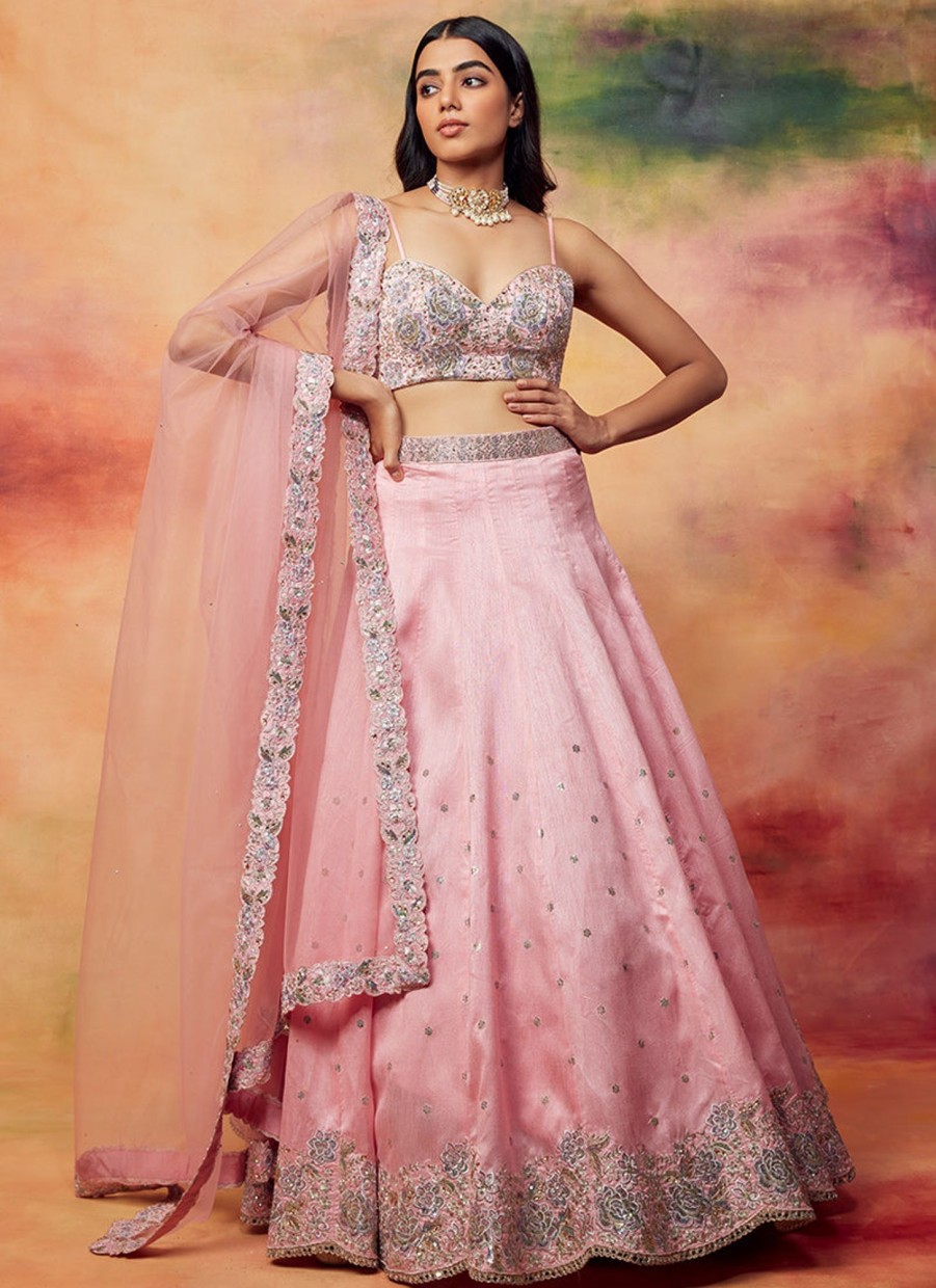 Women Lashkaraa | Light Pink Embroidered Silk Lehenga