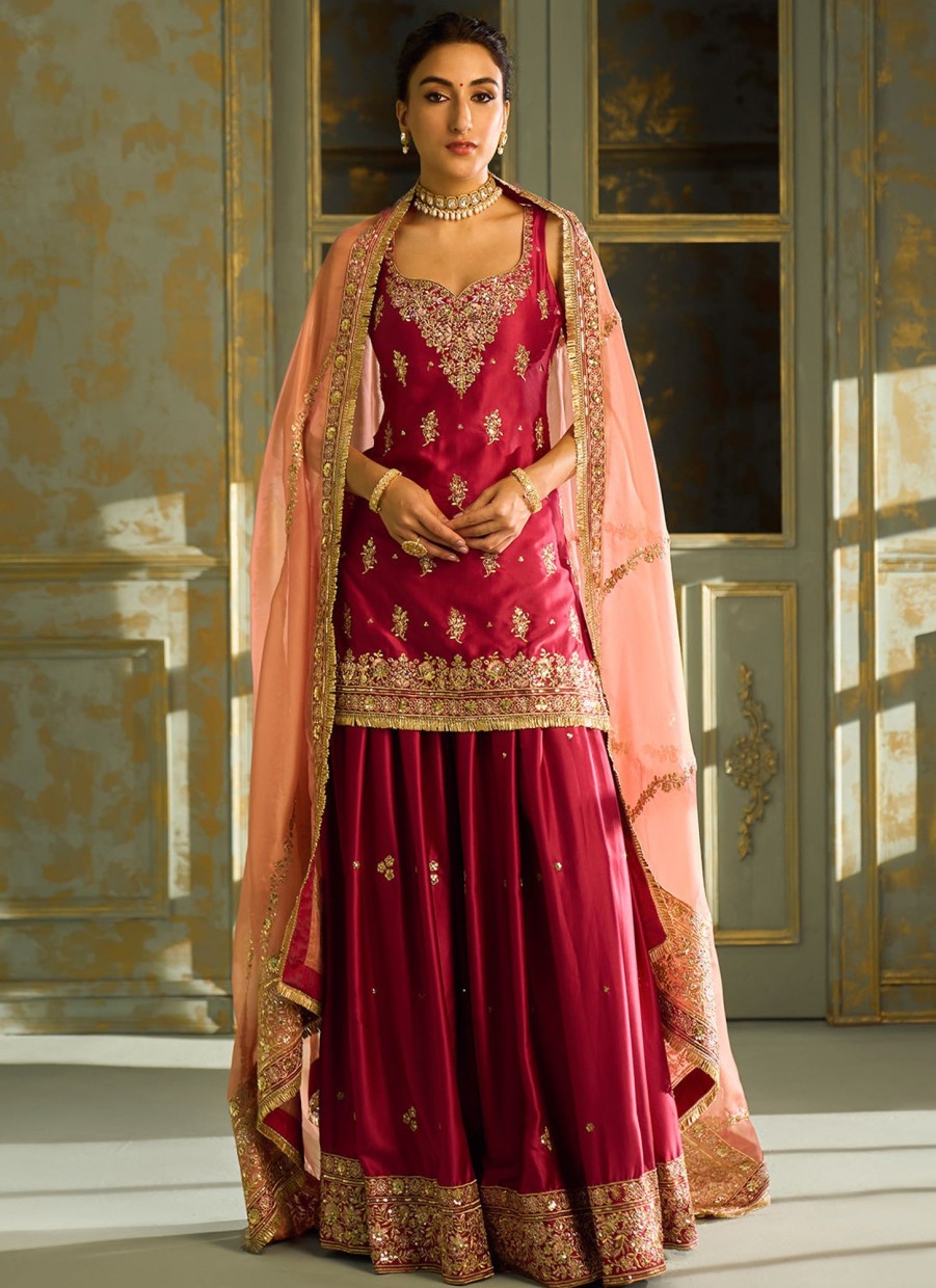 Women Lashkaraa | Pink Embroidered Sharara Suit