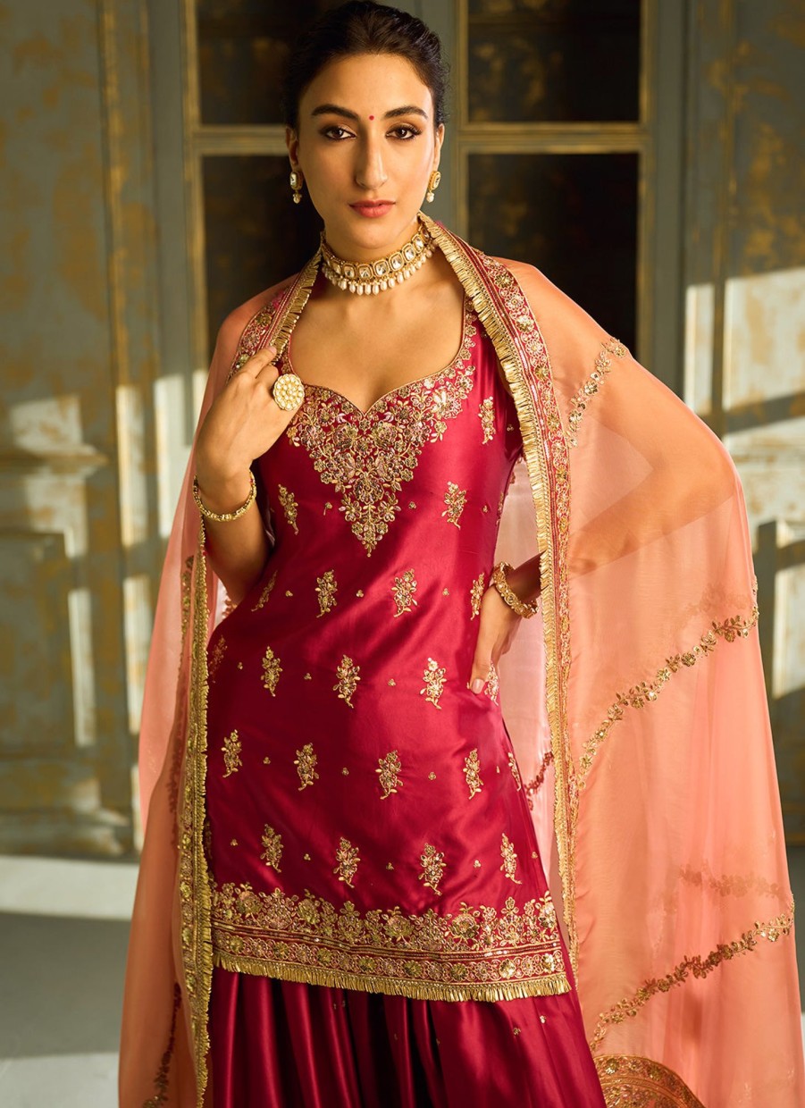 Women Lashkaraa | Pink Embroidered Sharara Suit