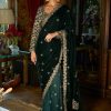 Women Lashkaraa | Dark Green Embroidered Velvet Saree