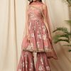 Women Lashkaraa | Dusty Rose Floral Georgette Gharara Suit