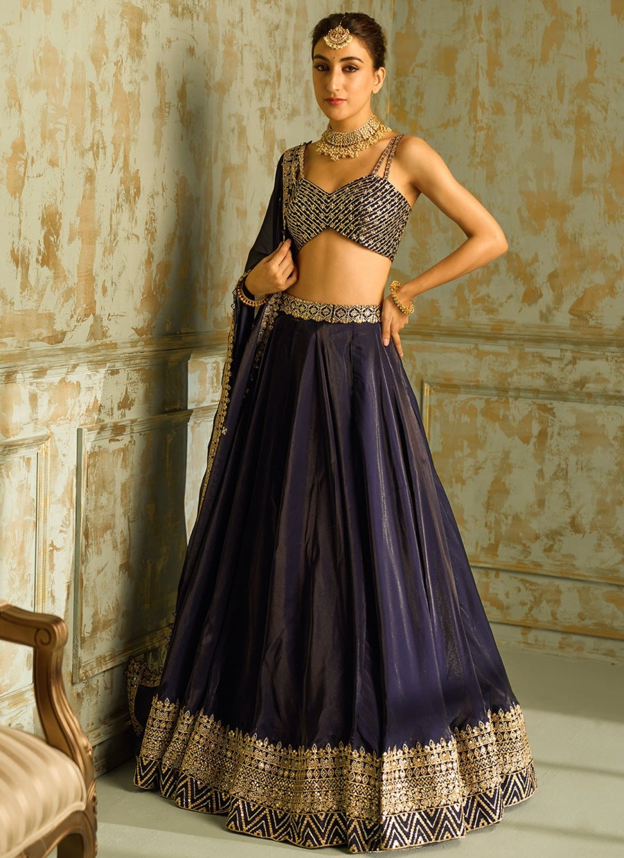 Women Lashkaraa | Navy Blue And Gold Embroidered Lehenga