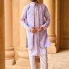 Men Lashkaraa | Periwinkle Velvet Embroidered Jacket With Kurta Set