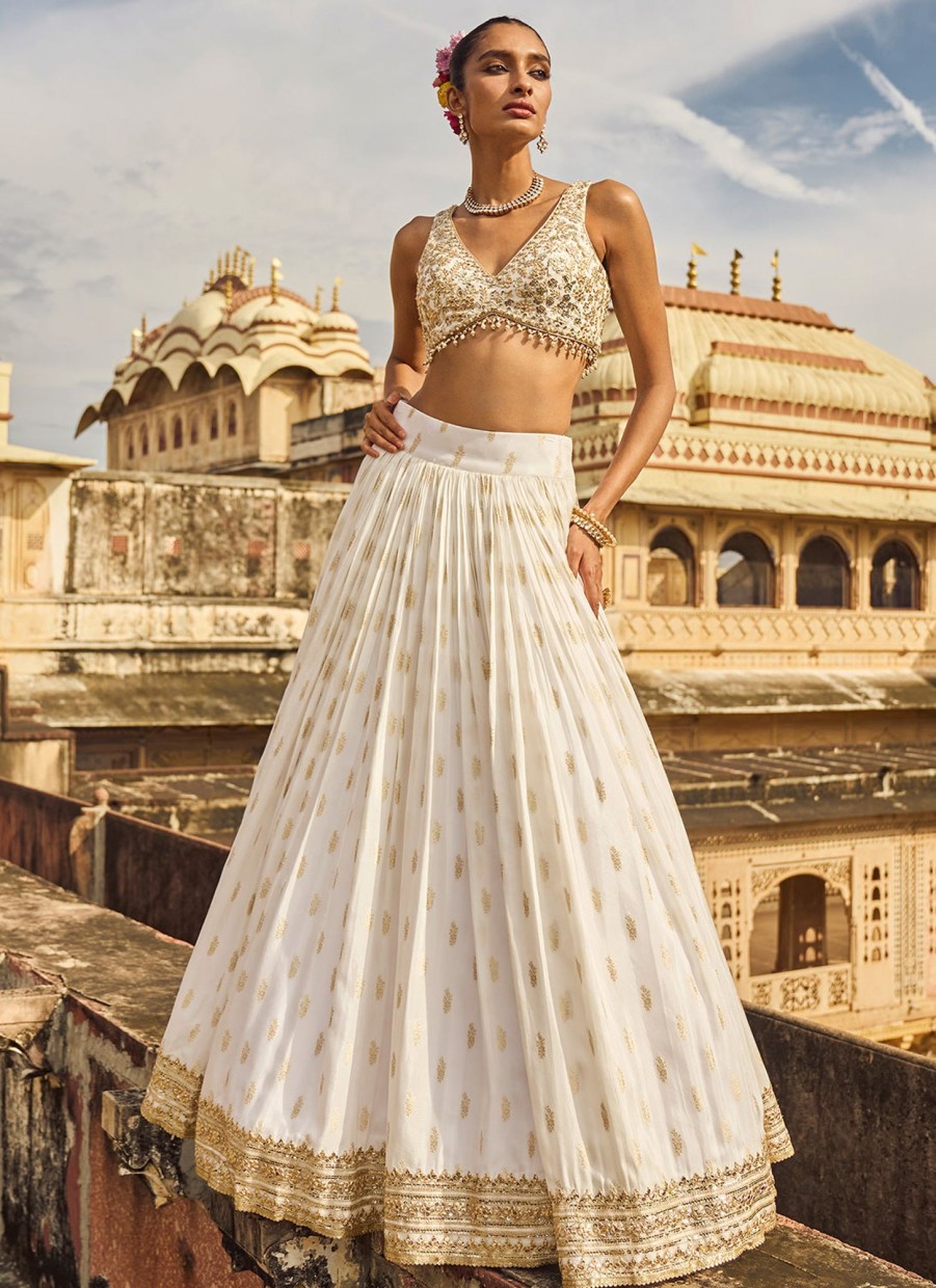 Women Lashkaraa | White Embroidered Brocade Lehenga