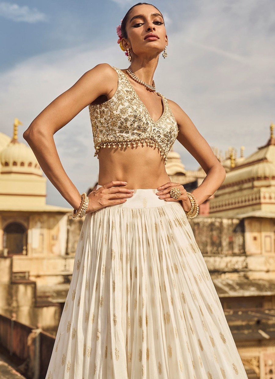 Women Lashkaraa | White Embroidered Brocade Lehenga