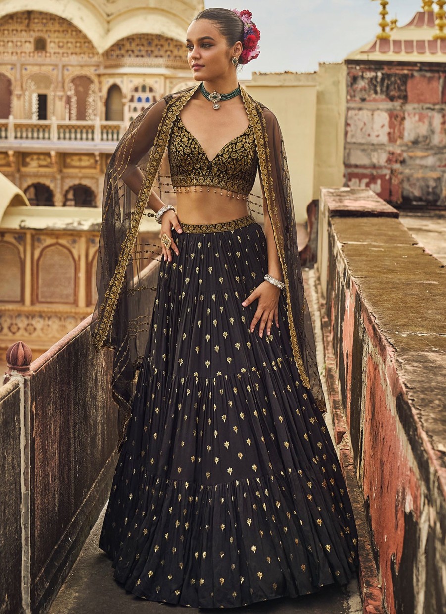 Women Lashkaraa | Black And Gold Embroidered Lehenga