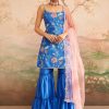 Women Lashkaraa | Blue And Pink Floral Printed Sharara Suit