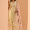 Women Lashkaraa | Light Yellow Embroidered Straight Suit