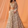 Women Lashkaraa | Light Sage White Floral Printed Lehenga