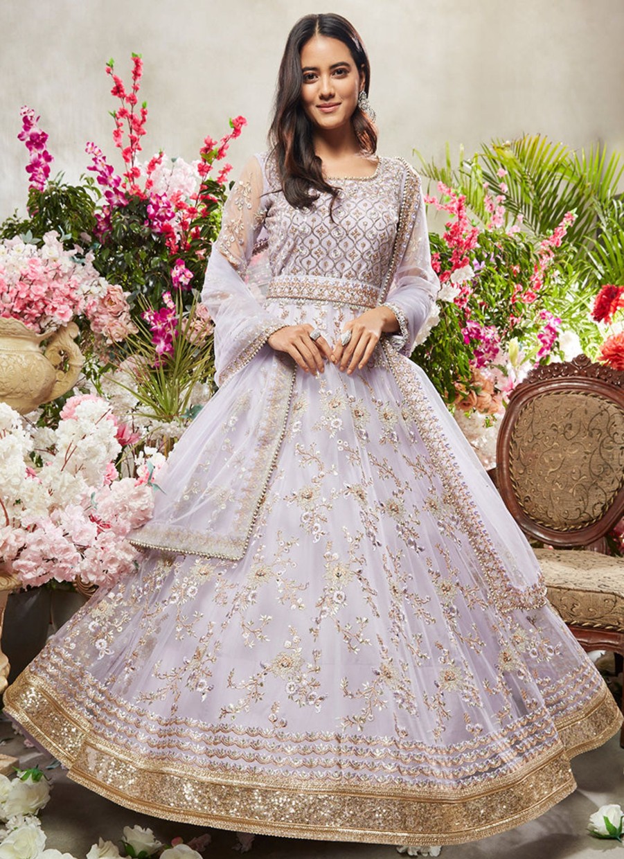 Women Lashkaraa | Dusty Purple Net Anarkali