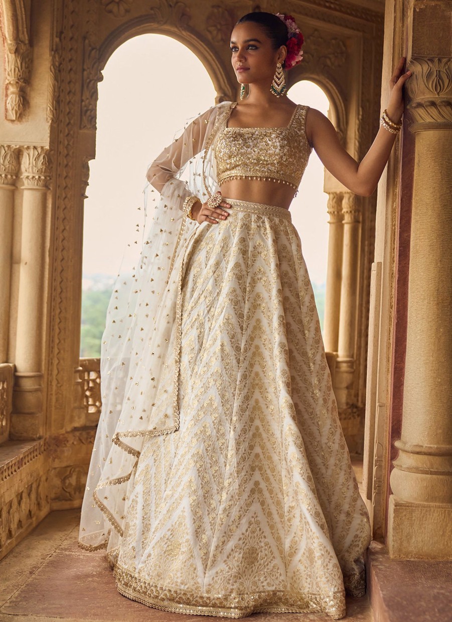 Women Lashkaraa | White Embroidered Brocade Lehenga