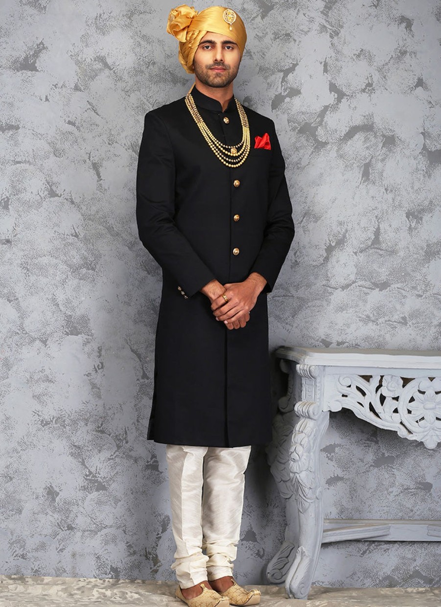 Men Lashkaraa | Black And White Silk Sherwani