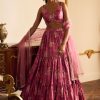 Women Lashkaraa | Dusty Pink Floral Printed Lehenga