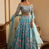 Women Lashkaraa | Light Turquoise Floral Printed Lehenga