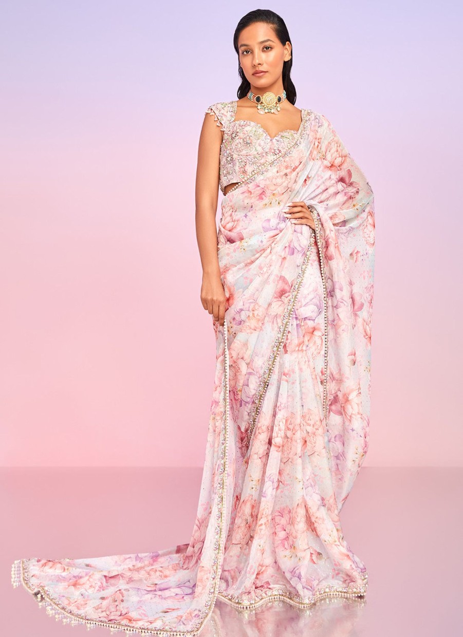 Women Lashkaraa | Light Pink Floral Embellished Saree