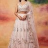 Women Lashkaraa | Peachy Pink Embroidered Georgette Lehenga