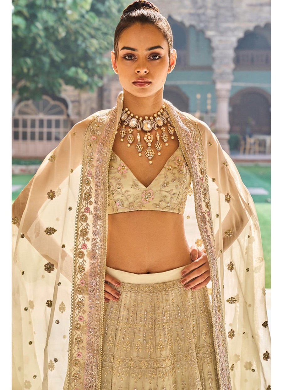 Women Lashkaraa | Dusty Mint Organza Lehenga