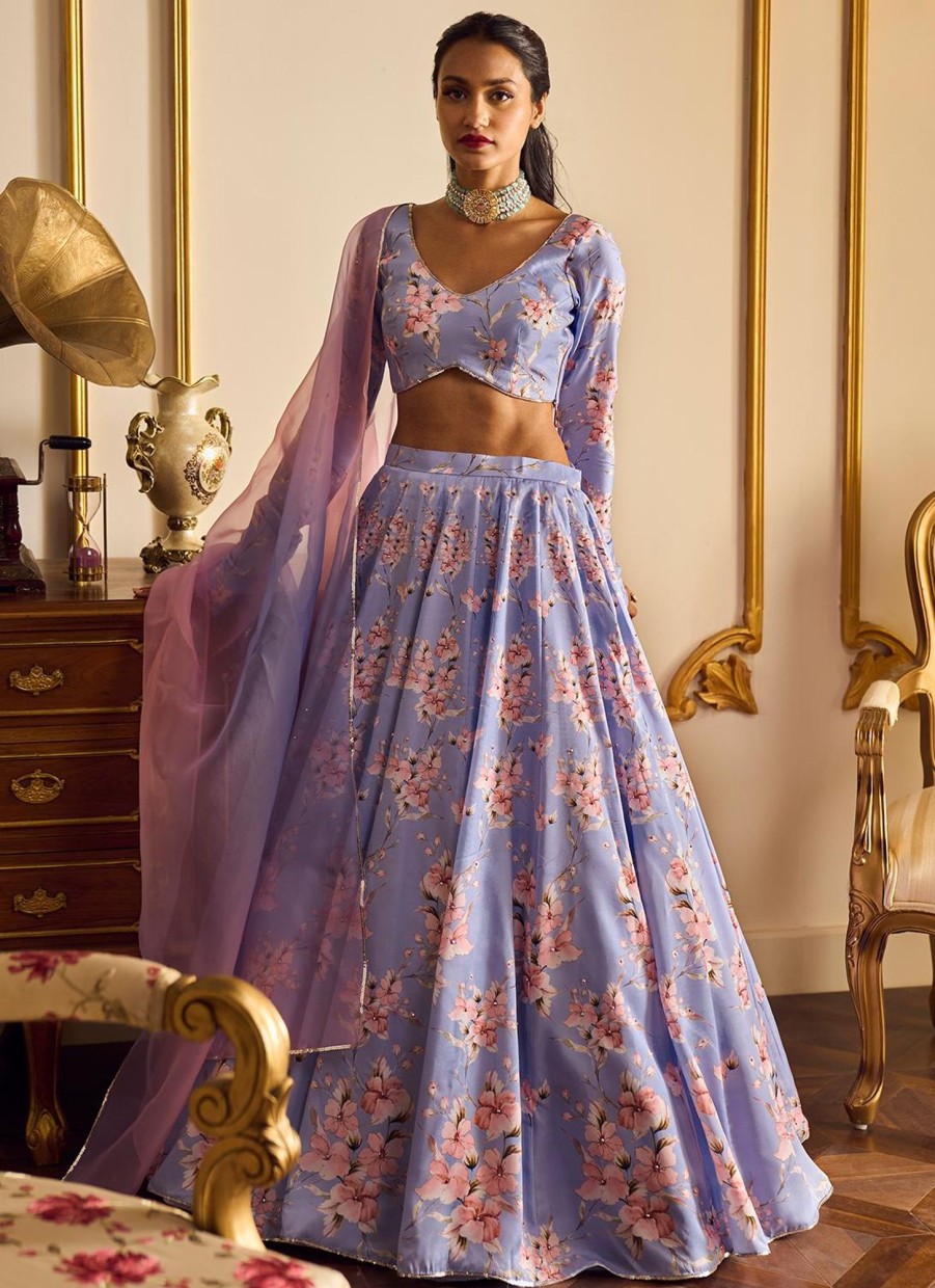 Women Lashkaraa | Lavender Floral Printed Lehenga