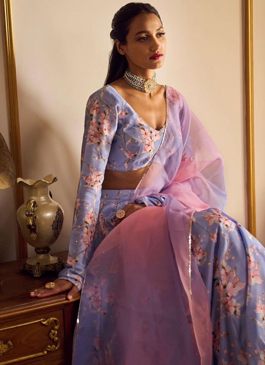 Women Lashkaraa | Lavender Floral Printed Lehenga