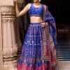 Women Lashkaraa | Royal Blue Printed Organza Lehenga