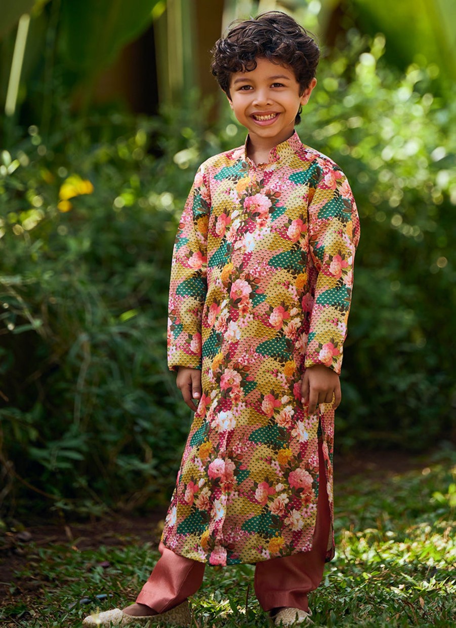 Kid Lashkaraa | Kids Multi Floral Printed Kurta Set