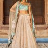 Women Lashkaraa | Golden Beige And Dusty Teal Embroidered Lehenga