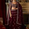 Women Lashkaraa | Maroon Embroidered Velvet Lehenga