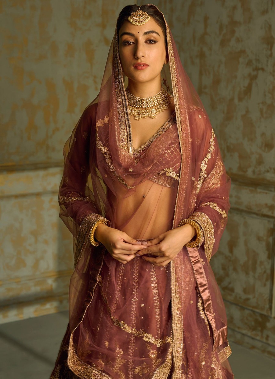 Women Lashkaraa | Dusty Pink And Gold Embroidered Lehenga