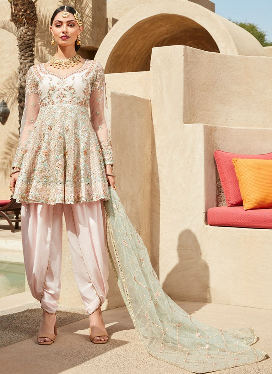 Women Lashkaraa | Soft Pink And Mint Dhoti Style Punjabi Suit