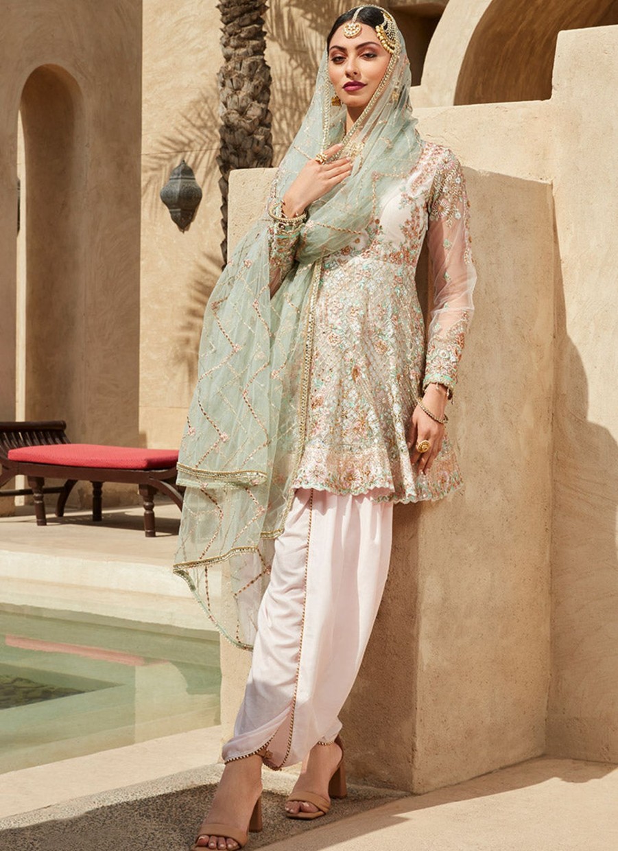 Women Lashkaraa | Soft Pink And Mint Dhoti Style Punjabi Suit