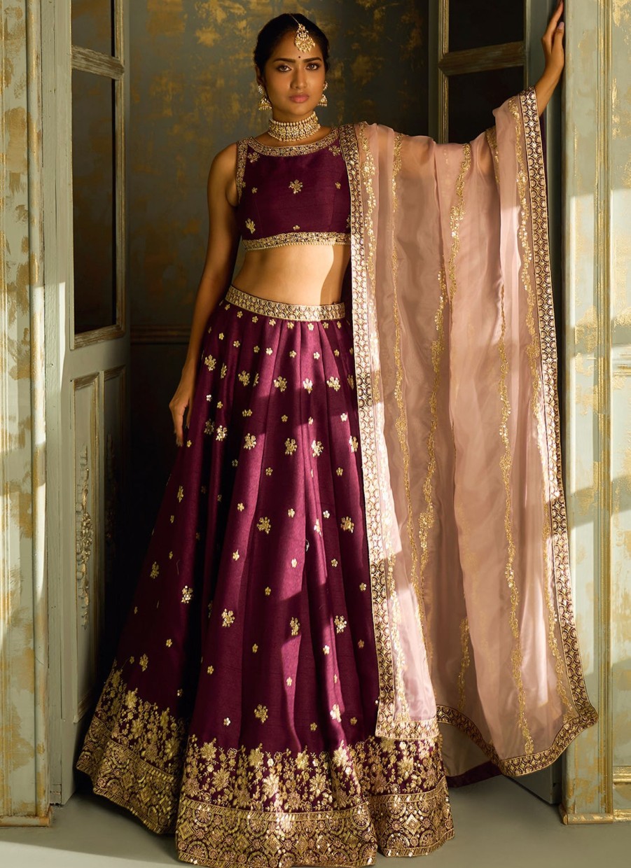 Women Lashkaraa | Purple And Gold Embroidered Lehenga