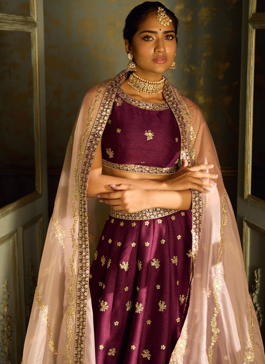 Women Lashkaraa | Purple And Gold Embroidered Lehenga