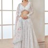 Women Lashkaraa | White And Blue Floral Printed Lehenga