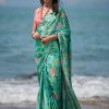 Women Lashkaraa | Sea Green And Pink Floral Printed Saree