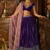 Women Lashkaraa | Purple Embroidered Velvet Lehenga