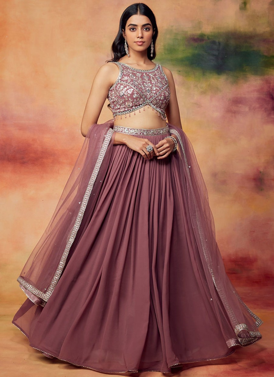 Women Lashkaraa | Mauve Embroidered Georgette Lehenga