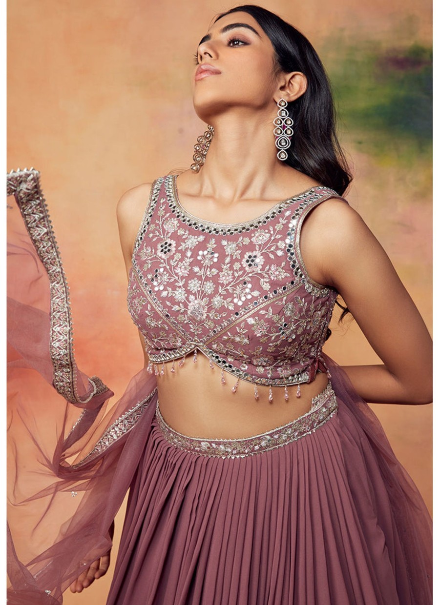 Women Lashkaraa | Mauve Embroidered Georgette Lehenga