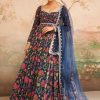 Women Lashkaraa | Navy Blue Floral Printed Anarkali