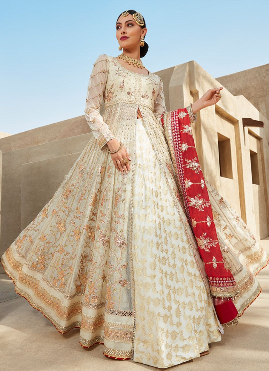 Women Lashkaraa | Red And Off White Anarkali Style Lehenga