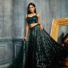 Women Lashkaraa | Emerald Green Sequins Embroidered Lehenga