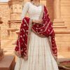 Women Lashkaraa | Off White Lakhnavi Anarkali With Maroon Dupatta