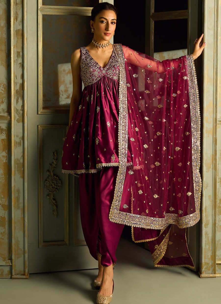 Women Lashkaraa | Pink Embroidered Peplum Style Punjabi Suit