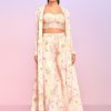 Women Lashkaraa | Light Peach Floral Embellished Crop Jacket Set