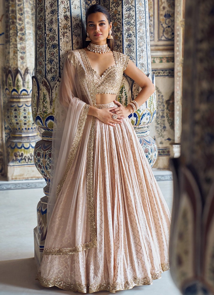 Women Lashkaraa | Nude And Gold Embroidered Lehenga