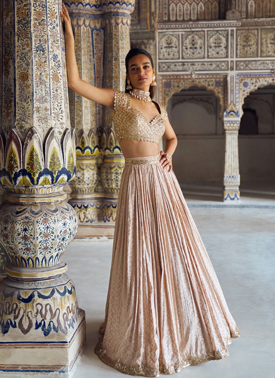 Women Lashkaraa | Nude And Gold Embroidered Lehenga