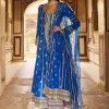 Women Lashkaraa | Blue Embroidered Anarkali Style Palazzo