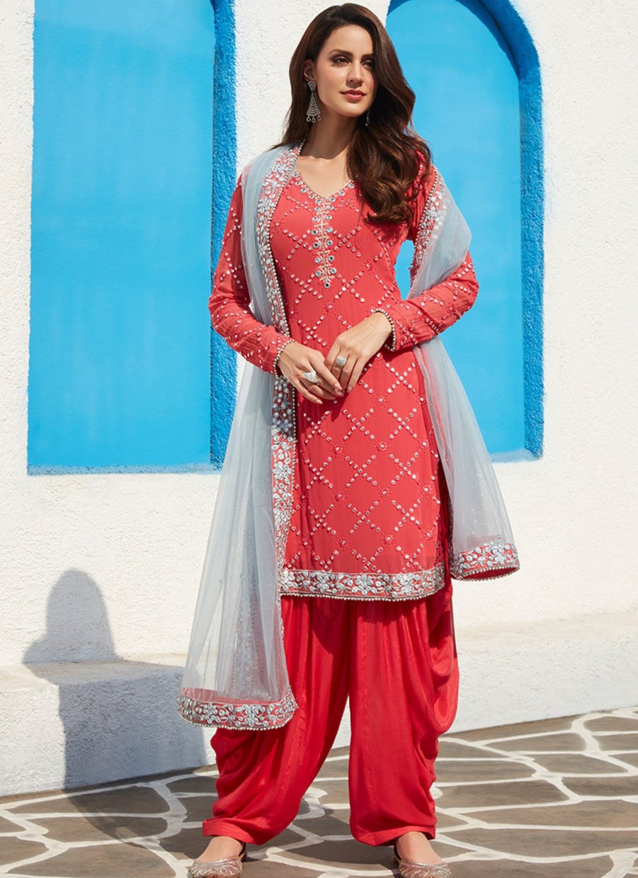 Women Lashkaraa | Hot Pink Mirror Embroidered Punjabi Suit