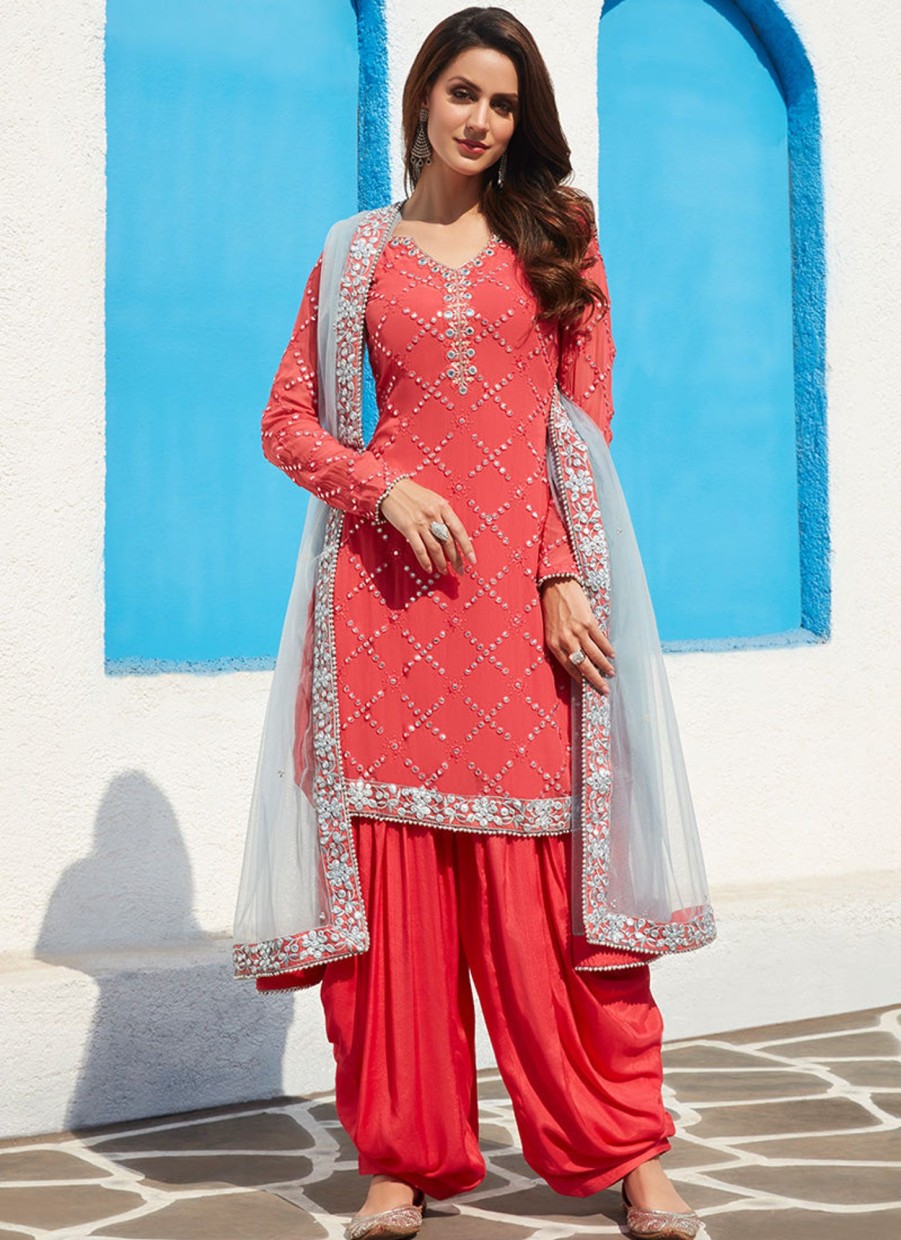 Women Lashkaraa | Hot Pink Mirror Embroidered Punjabi Suit