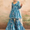 Women Lashkaraa | Teal Blue Floral Printed Gharara Suit